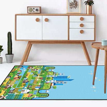 Unique Building Pattern Rug Blue Kids Rug Polyester Washable Pet Friendly Anti-Slip Carpet for Children's Room Clearhalo 'Area Rug' 'Rug' 1725944