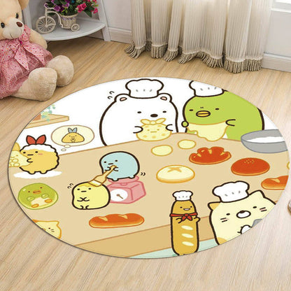 Green and Blue Kids Rug Polyester Cartoon Character Pattern Rug Pet Friendly Washable Anti-Slip Backing Carpet for Decoration