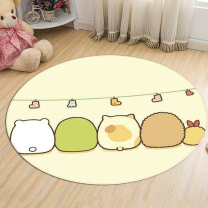 Green and Blue Kids Rug Polyester Cartoon Character Pattern Rug Pet Friendly Washable Anti-Slip Backing Carpet for Decoration