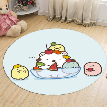 Green and Blue Kids Rug Polyester Cartoon Character Pattern Rug Pet Friendly Washable Anti-Slip Backing Carpet for Decoration