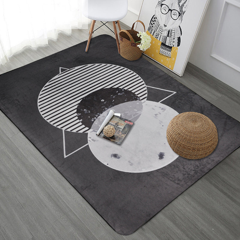 Modern Geometric Pattern Rug with Stripe Grey Multicolor Polyester Rug Washable Pet Friendly Non-Slip Area Rug for Living Room - Black - Clearhalo - 'Area Rug' - 'Rug' - 1725957