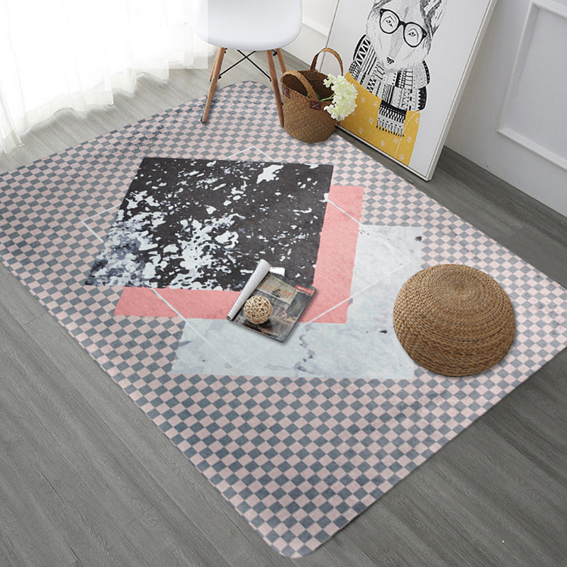 Modern Geometric Pattern Rug with Stripe Grey Multicolor Polyester Rug Washable Pet Friendly Non-Slip Area Rug for Living Room - White - Clearhalo - 'Area Rug' - 'Rug' - 1725962