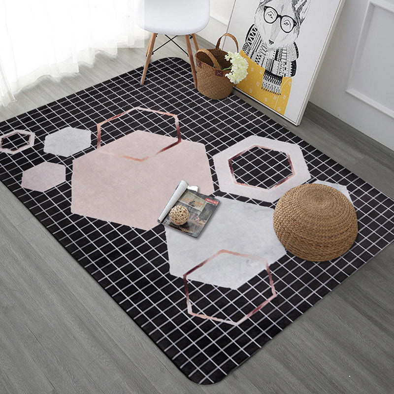 Modern Geometric Pattern Rug with Stripe Grey Multicolor Polyester Rug Washable Pet Friendly Non-Slip Area Rug for Living Room - Pink - Clearhalo - 'Area Rug' - 'Rug' - 1725963