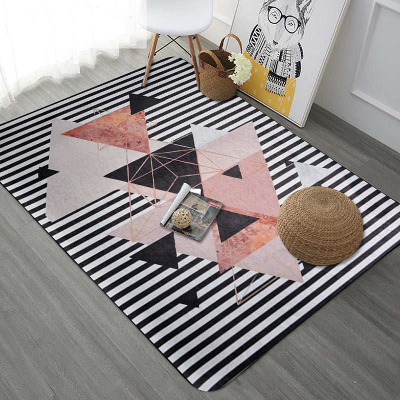 Modern Geometric Pattern Rug with Stripe Grey Multicolor Polyester Rug Washable Pet Friendly Non-Slip Area Rug for Living Room - Orange - Clearhalo - 'Area Rug' - 'Rug' - 1725964