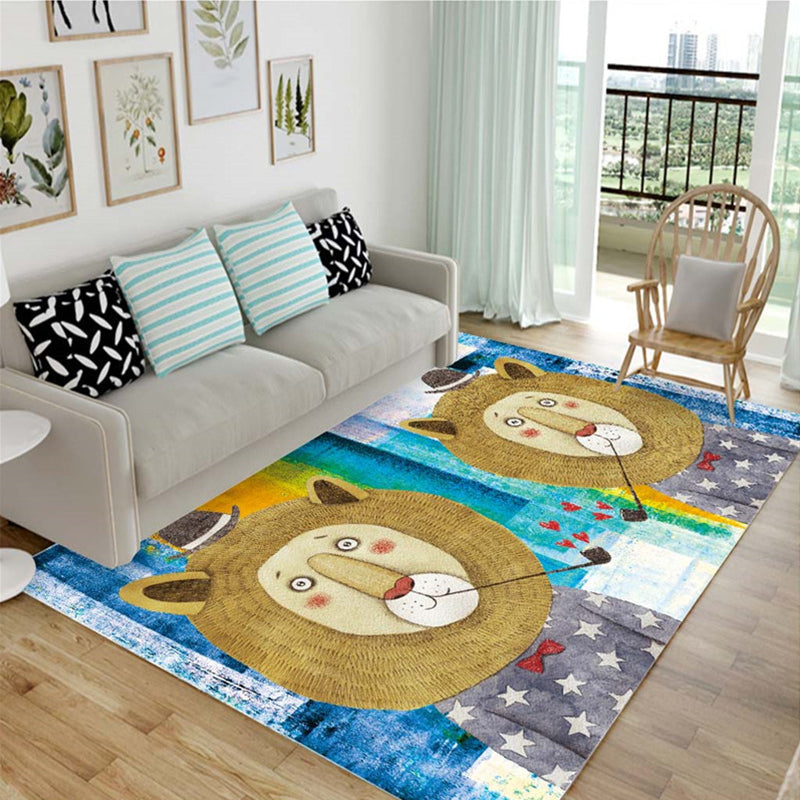 Kids Animal Pattern Rug Black and Blue Acrylic Rug Washable Pet Friendly Non-Slip Area Rug for Child's Bedroom - Brown - Clearhalo - 'Area Rug' - 'Rug' - 1726007