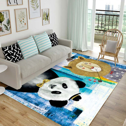 Kids Animal Pattern Rug Black and Blue Acrylic Rug Washable Pet Friendly Non-Slip Area Rug for Child's Bedroom - Dark Blue - Clearhalo - 'Area Rug' - 'Rug' - 1726013