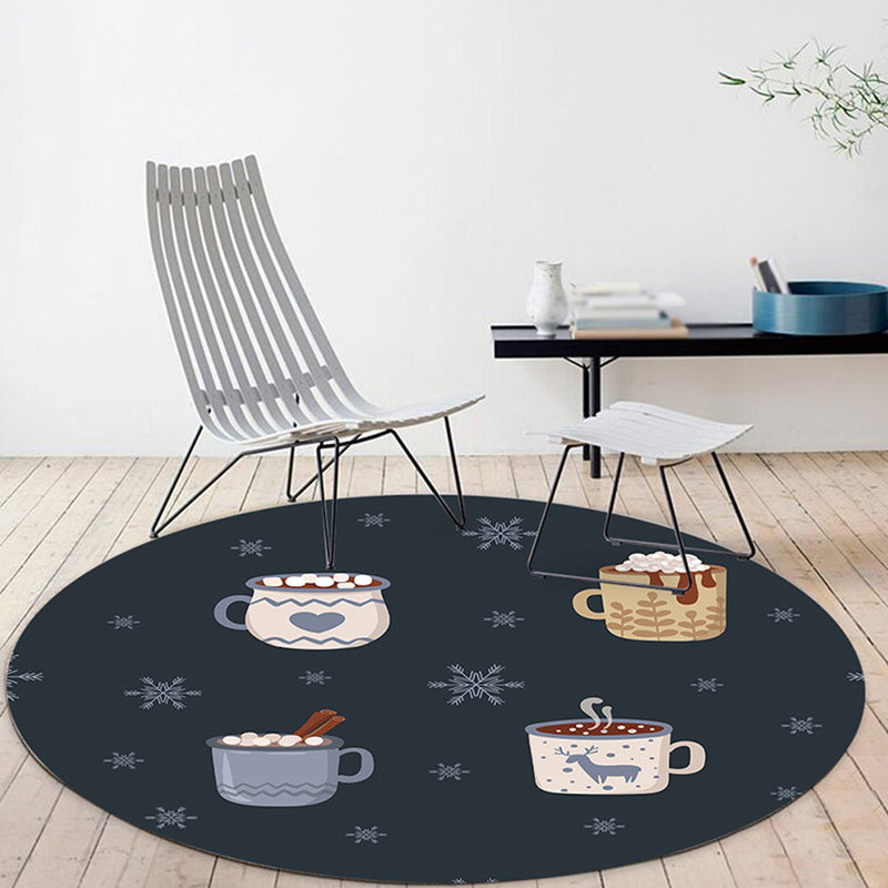 Kids Coffee Pattern Rug Black Polyester Rug Washable Pet Friendly Non-Slip Area Rug for Child's Bedroom - Black - Clearhalo - 'Area Rug' - 'Rug' - 1726015