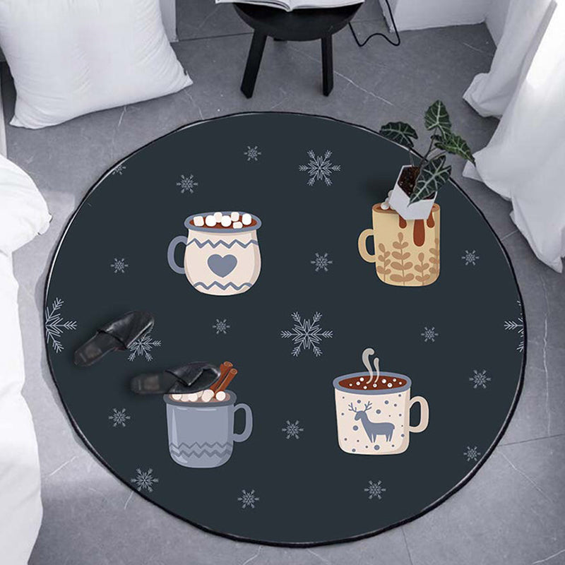 Kids Coffee Pattern Rug Black Polyester Rug Washable Pet Friendly Non-Slip Area Rug for Child's Bedroom - Clearhalo - 'Area Rug' - 'Rug' - 1726016