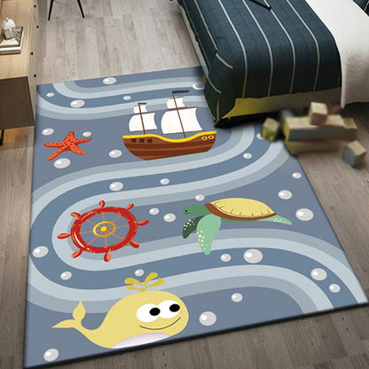 Cute Whale Pattern Rug Blue Kids Rug Polyester Pet Friendly Washable Area Rug for Nursery - Grey - Clearhalo - 'Area Rug' - 'Rug' - 1726085