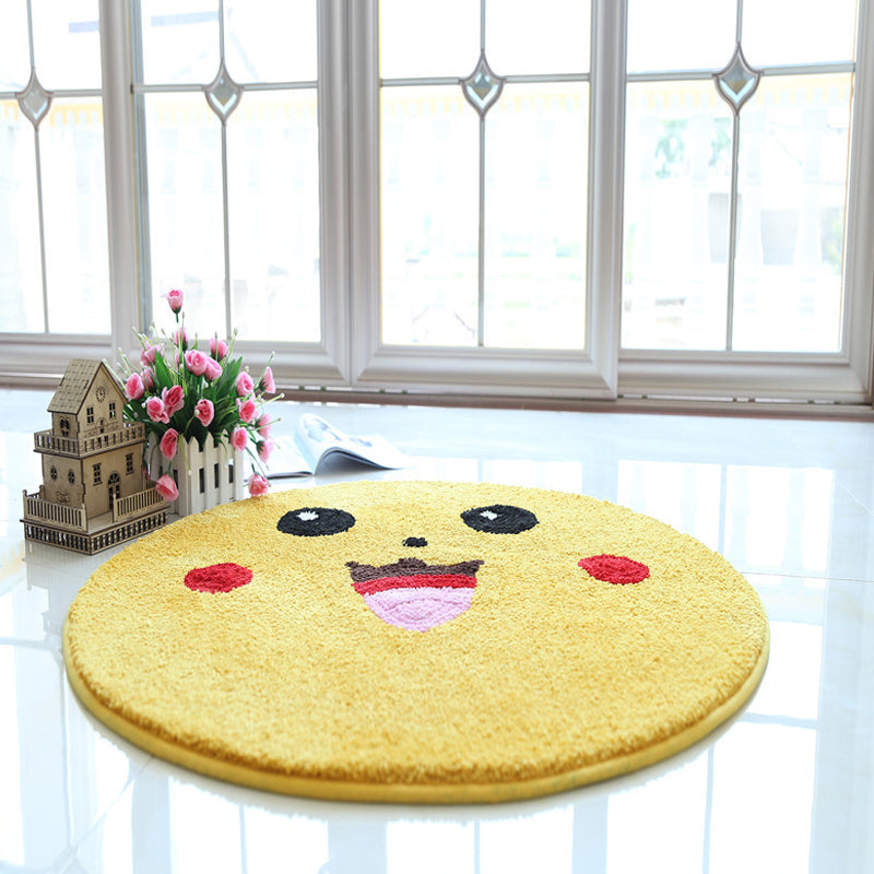 Cute Expression Pattern Rug Yellow and Green Kids Rug Polyester Pet Friendly Washable Area Rug for Nursery - view 4