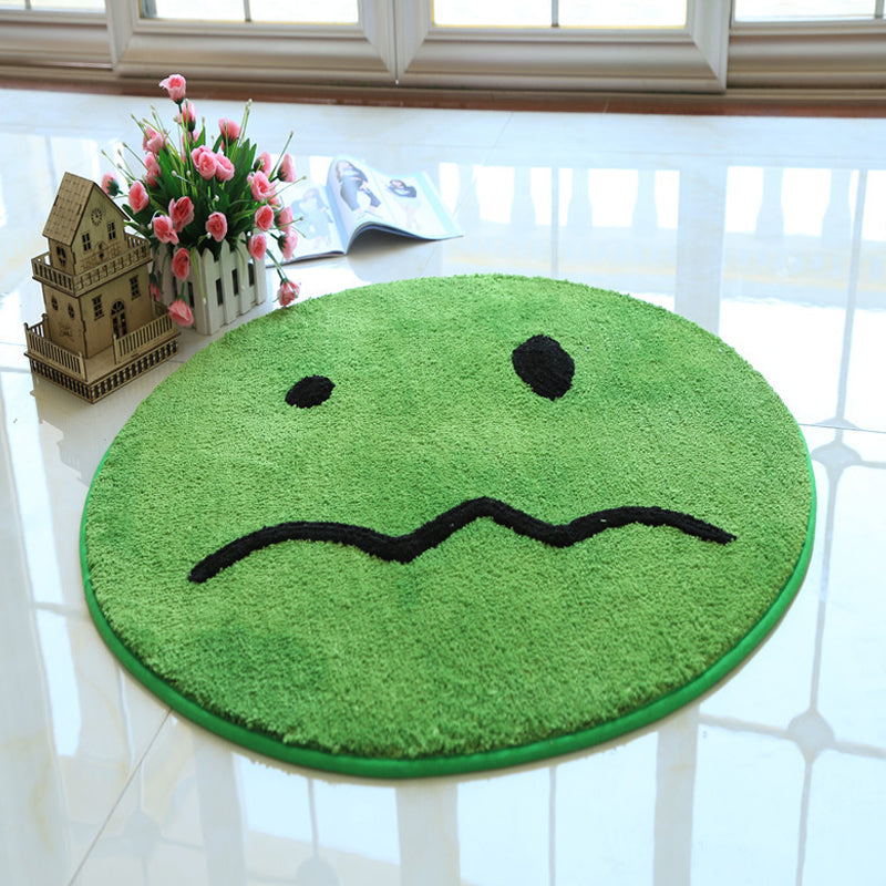 Cute Expression Pattern Rug Yellow and Green Kids Rug Polyester Pet Friendly Washable Area Rug for Nursery - view 2