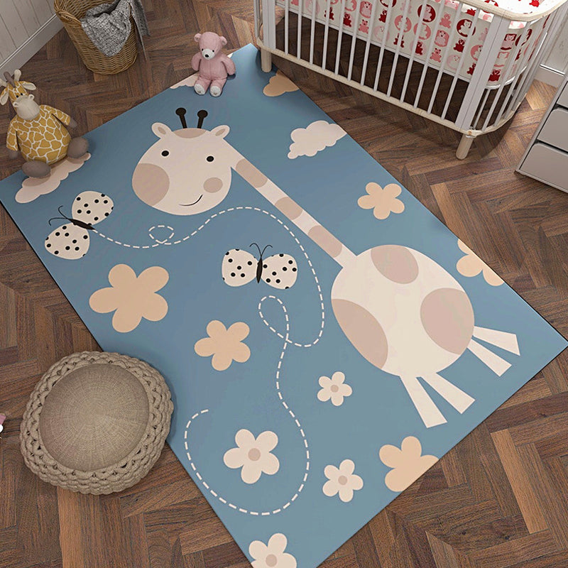 Grey and Orange Kids Rug Polyester Cartoon Animal Pattern Rug Pet Friendly Washable Anti-Slip Backing Carpet f - view 2