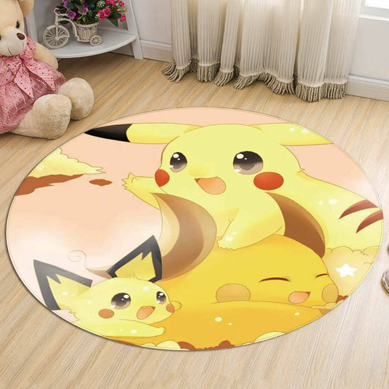 Yellow Kids Rug Polyester Cartoon Animal Pattern Rug Pet Friendly Washable Anti-Slip Backing Carpet for Decoration