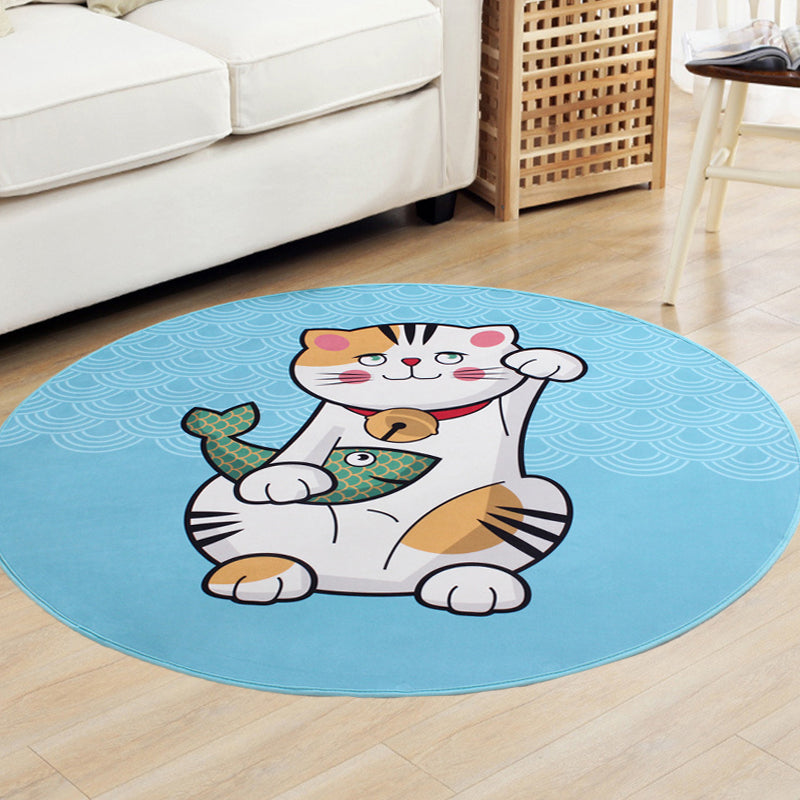 Kids Cat Pattern Rug Blue and Pink Polyester Rug Washable Pet Friendly Non-Slip Area Rug for Child's Bedroom - Clearhalo - 'Area Rug' - 'Rug' - 1726287