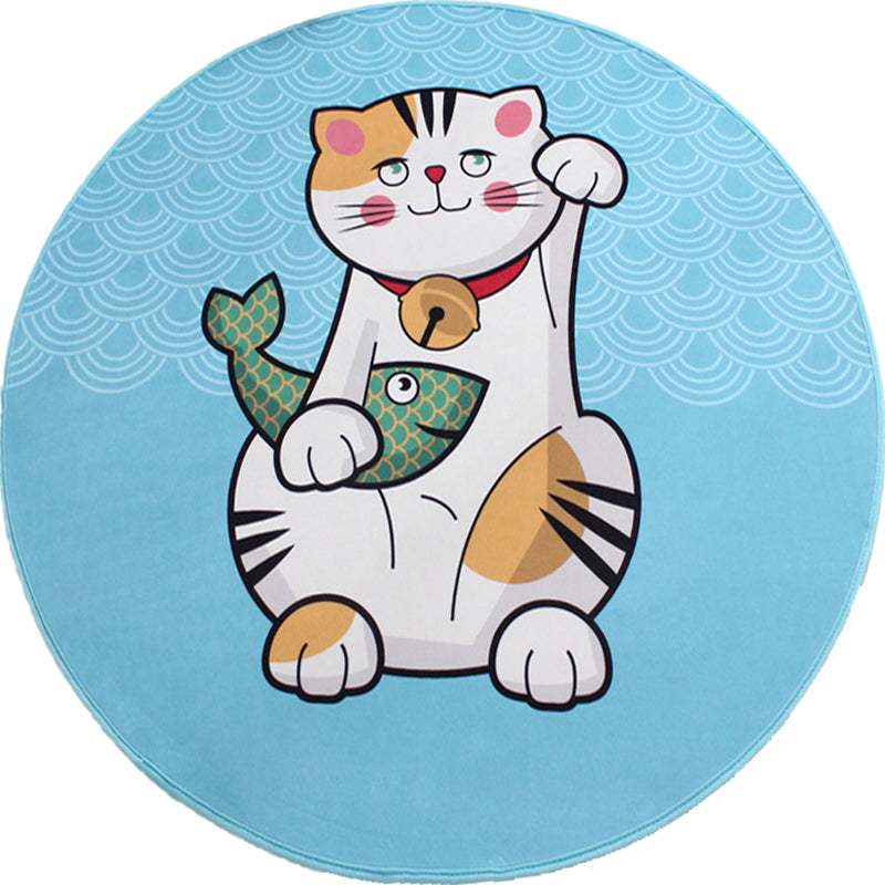 Kids Cat Pattern Rug Blue and Pink Polyester Rug Washable Pet Friendly Non-Slip Area Rug for Child's Bedroom - Clearhalo - 'Area Rug' - 'Rug' - 1726288