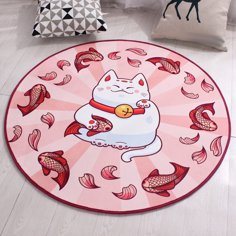 Kids Cat Pattern Rug Blue and Pink Polyester Rug Washable Pet Friendly Non-Slip Area Rug for Child's Bedroom - Pink - Clearhalo - 'Area Rug' - 'Rug' - 1726296