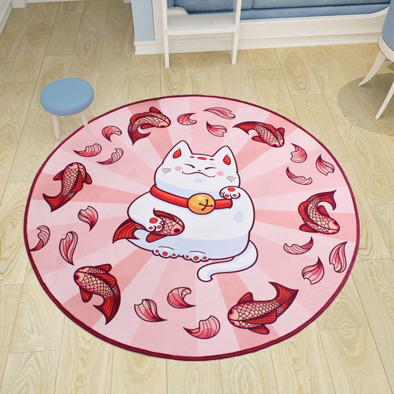 Kids Cat Pattern Rug Blue and Pink Polyester Rug Washable Pet Friendly Non-Slip Area Rug for Child's Bedroom - Clearhalo - 'Area Rug' - 'Rug' - 1726297