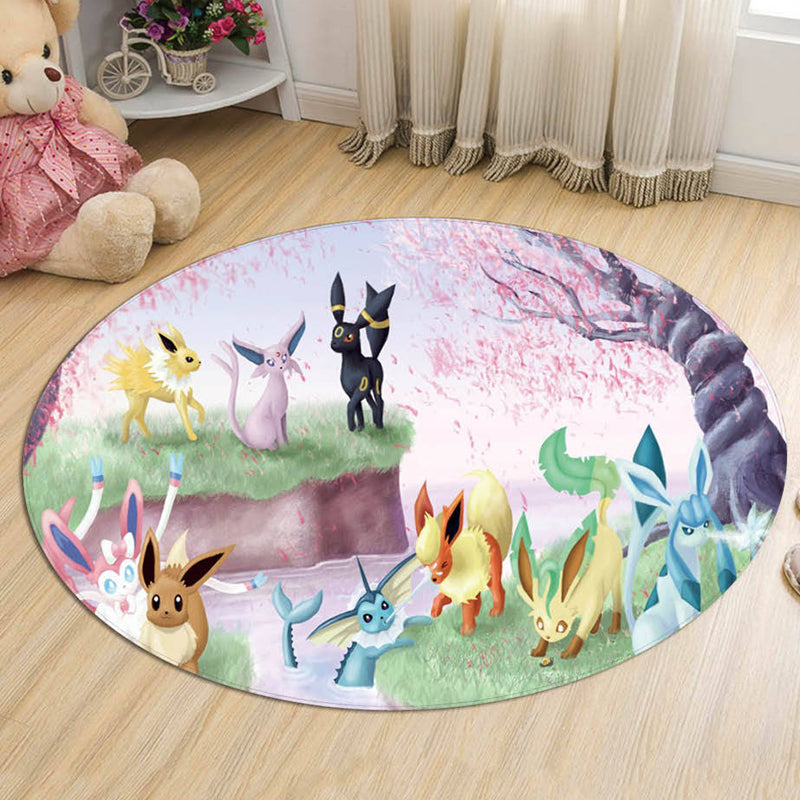 Kids Cartoon Character Pattern Rug Multicolor Polyester Rug Washable Pet Friendly Non-Slip Area Rug for Child's Bedroom - Light Red - Clearhalo - 'Area Rug' - 'Rug' - 1726308