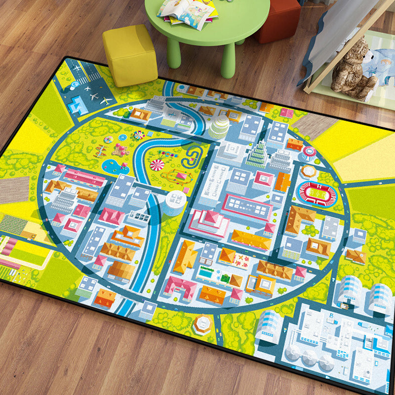 Kids Island Pattern Rug Green and Blue Polyester Rug Washable Pet Friendly Non-Slip Area Rug for Child's Bedroom - Green - Clearhalo - 'Area Rug' - 'Rug' - 1726420