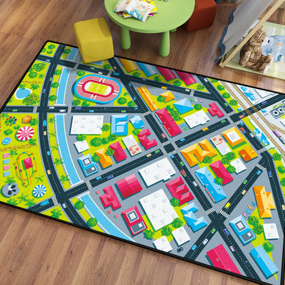 Kids Island Pattern Rug Green and Blue Polyester Rug Washable Pet Friendly Non-Slip Area Rug for Child's Bedroom - Grey - Clearhalo - 'Area Rug' - 'Rug' - 1726421