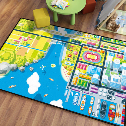 Kids Island Pattern Rug Green and Blue Polyester Rug Washable Pet Friendly Non-Slip Area Rug for Child's Bedroom - Sky Blue - Clearhalo - 'Area Rug' - 'Rug' - 1726422