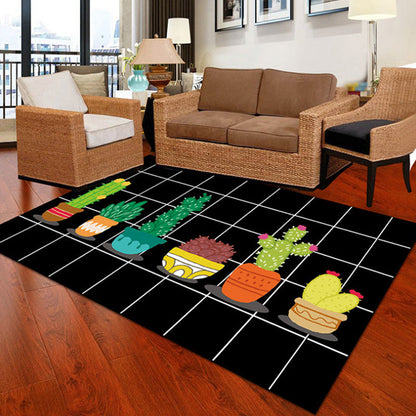 Kids Cactus Pattern Rug Black and Green Polyester Rug Washable Pet Friendly Non-Slip Area Rug for Child's Bedroom - Black - Clearhalo - 'Area Rug' - 'Rug' - 1726423