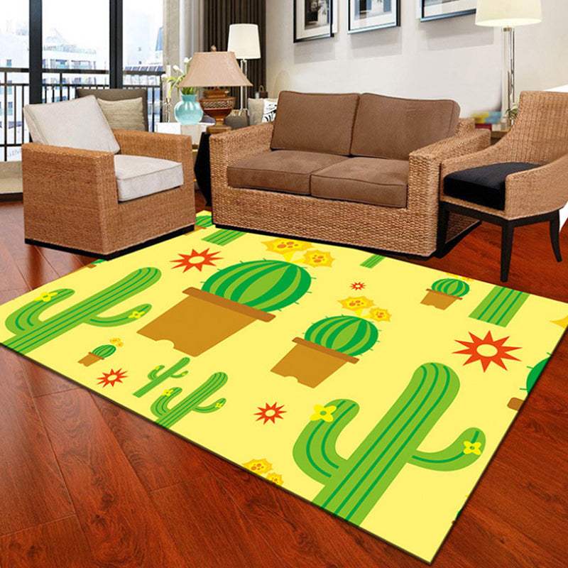 Kids Cactus Pattern Rug Black and Green Polyester Rug Washable Pet Friendly Non-Slip Area Rug for Child's Bedroom - Yellow - Clearhalo - 'Area Rug' - 'Rug' - 1726429