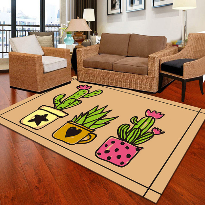 Kids Cactus Pattern Rug Black and Green Polyester Rug Washable Pet Friendly Non-Slip Area Rug for Child's Bedroom - Brown - Clearhalo - 'Area Rug' - 'Rug' - 1726430