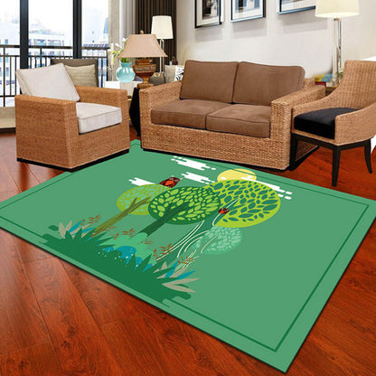 Kids Cactus Pattern Rug Black and Green Polyester Rug Washable Pet Friendly Non-Slip Area Rug for Child's Bedroom - Green - Clearhalo - 'Area Rug' - 'Rug' - 1726431