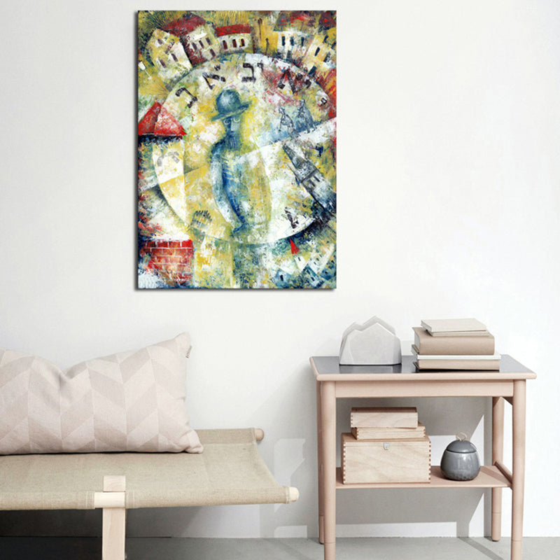 Pastel Color Smoking Girl Painting Abstract Expressionism Textured Canvas Art for Bedroom - view 7