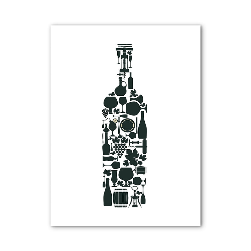 Illustration Wine Set Wall Art Decor Dining Room Drinks Print Canvas in Light Color - view 4