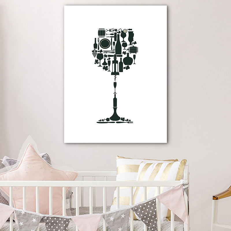 Illustration Wine Set Wall Art Decor Dining Room Drinks Print Canvas in Light Color - view 11