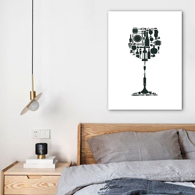 Illustration Wine Set Wall Art Decor Dining Room Drinks Print Canvas in Light Color - view 2