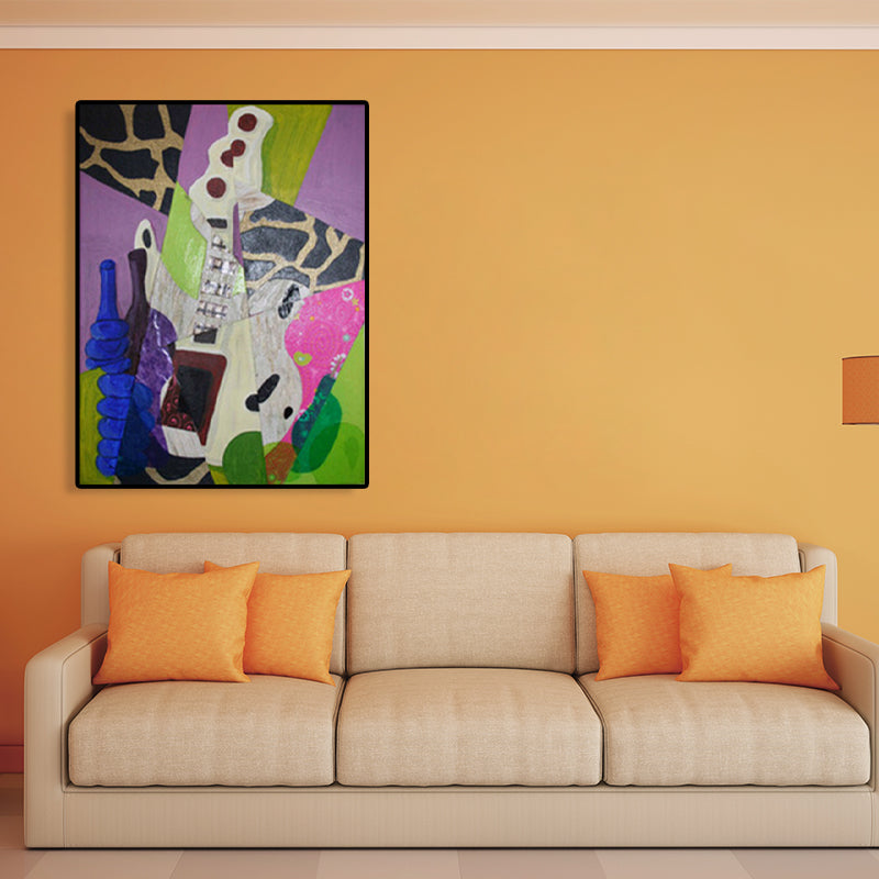 Pastel Color Instruments Wall Decor Textured Cubism Style Girls Bedroom Canvas Print