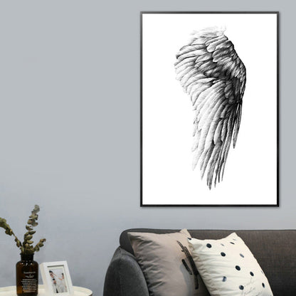 Pencil Drawing Wing Art Print Black and White Minimalist Wall Decor for Living Room