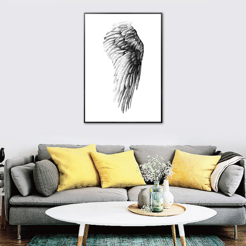 Pencil Drawing Wing Art Print Black and White Minimalist Wall Decor for Living Room