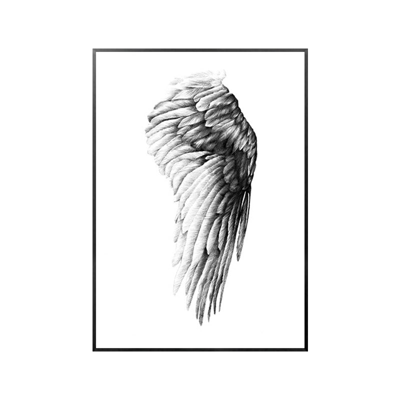 Pencil Drawing Wing Art Print Black and White Minimalist Wall Decor for Living Room