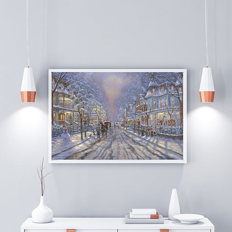 City Street Snowscape Wall Decor for Bathroom Oil Painting Canvas Art Print, Multiple Sizes - Purple - Clearhalo - 'Arts' - 'Canvas Art' - 1765944