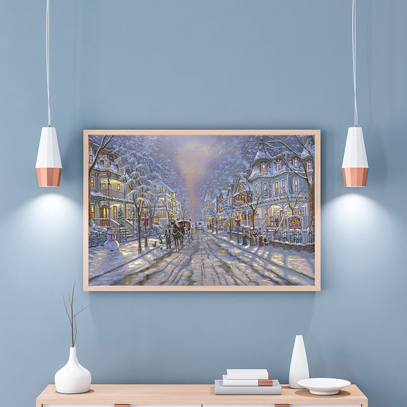 City Street Snowscape Wall Decor for Bathroom Oil Painting Canvas Art Print, Multiple Sizes - Clearhalo - 'Arts' - 'Canvas Art' - 1765945