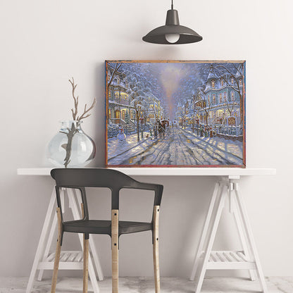 City Street Snowscape Wall Decor for Bathroom Oil Painting Canvas Art Print, Multiple Sizes - Clearhalo - 'Arts' - 'Canvas Art' - 1765946