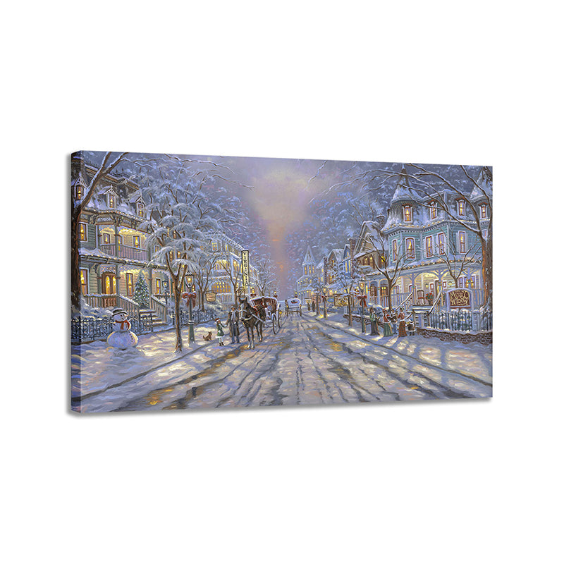 City Street Snowscape Wall Decor for Bathroom Oil Painting Canvas Art Print, Multiple Sizes - Clearhalo - 'Arts' - 'Canvas Art' - 1765947