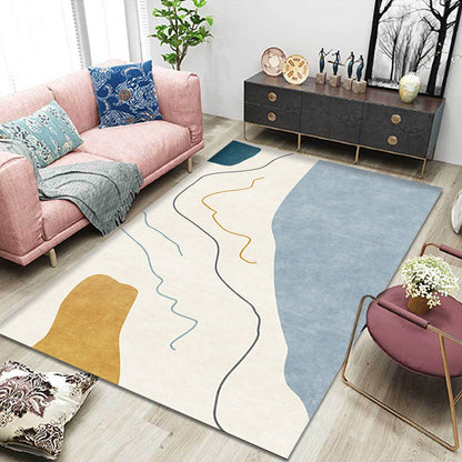 Modernist Abstract Rug Blue and Beige Polyester Rug Non-Slip Backing Washable Pet Friendly Carpet for Home - Clearhalo - 'Area Rug' - 'Rug' - 1766318