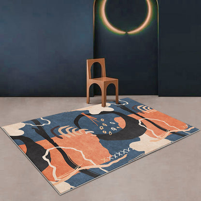 Funky Nordic Rug Orange and Blue Abstract Rug Pet Friendly Anti-Slip Washable Area Rug for Decoration