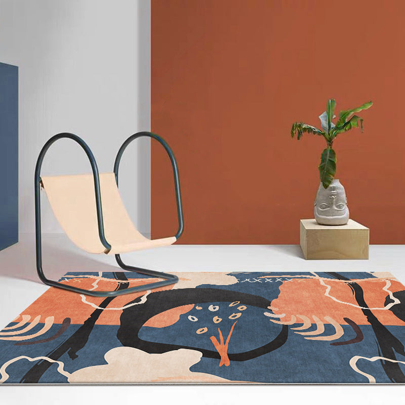 Funky Nordic Rug Orange and Blue Abstract Rug Pet Friendly Anti-Slip Washable Area Rug for Decoration