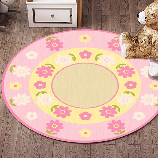 Multicolor Flower Pattern Rug with Star and Heart Polyester Kids Rug Washable Anti-Slip Pet Friendly Area Rug for Children's Room - Pink - Clearhalo - 'Area Rug' - 'Rug' - 1766494