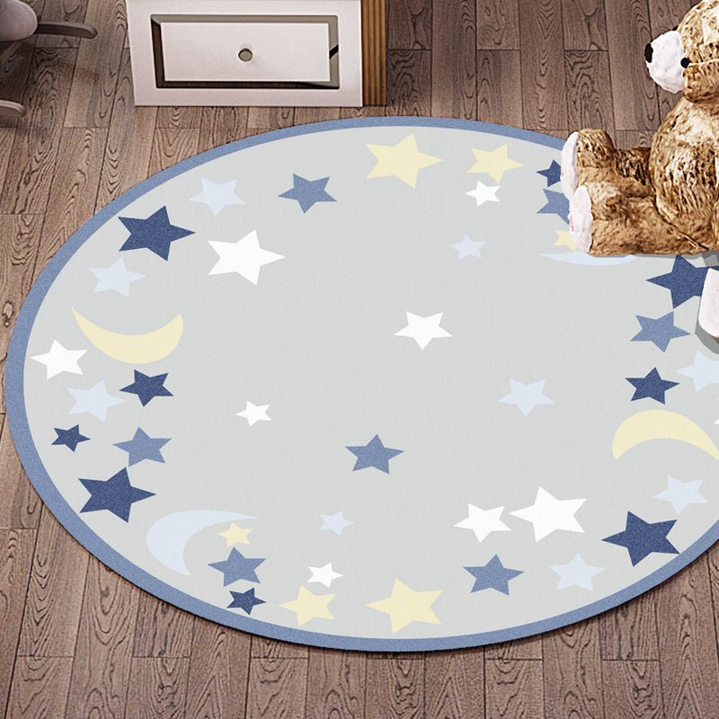 Multicolor Flower Pattern Rug with Star and Heart Polyester Kids Rug Washable Anti-Slip Pet Friendly Area Rug for Children's Room - Blue - Clearhalo - 'Area Rug' - 'Rug' - 1766496