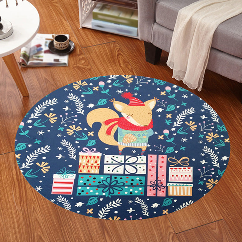 Multicolor Animal Pattern Rug Polyester Kids Rug Washable Anti-Slip Pet Friendly Area Rug for Children's Room - Dark Blue - Clearhalo - 'Area Rug' - 'Rug' - 1766831