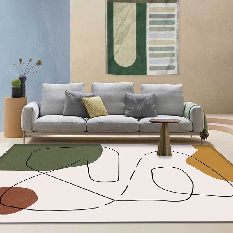 Contemporary Abstract Rug Brown and Green Polyester Rug Non-Slip Backing Washable Pet Friendly Carpet for Home