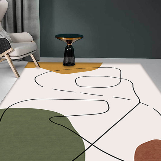 Contemporary Abstract Rug Brown and Green Polyester Rug Non-Slip Backing Washable Pet Friendly Carpet for Home