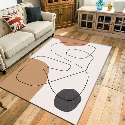 Contemporary Abstract Rug Brown and Green Polyester Rug Non-Slip Backing Washable Pet Friendly Carpet for Home